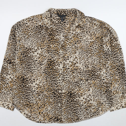New Look Women’s Beige Animal Print Long Sleeve Button-Up Shirt Size 16