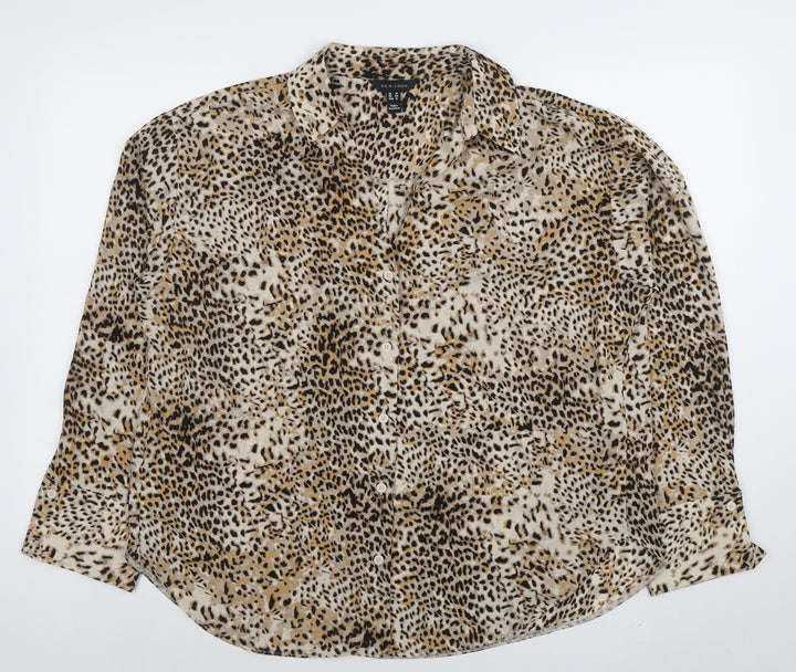 New Look Women’s Beige Animal Print Long Sleeve Button-Up Shirt Size 16