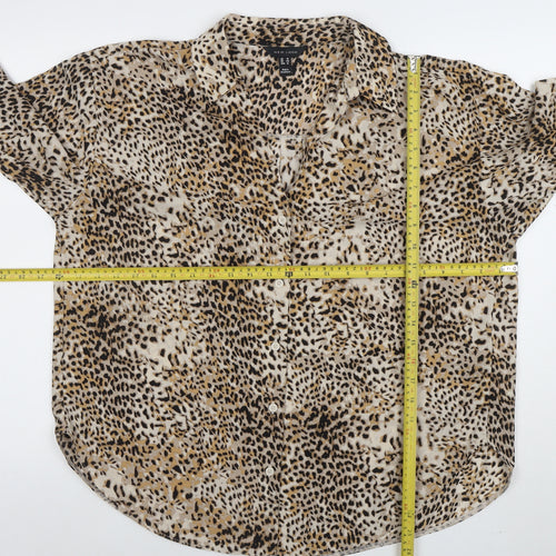 New Look Women’s Beige Animal Print Long Sleeve Button-Up Shirt Size 16