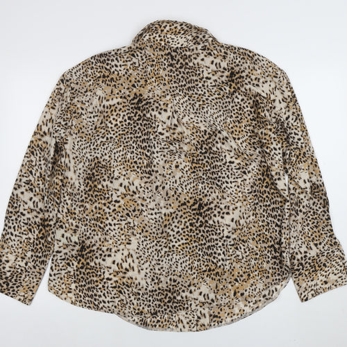 New Look Women’s Beige Animal Print Long Sleeve Button-Up Shirt Size 16