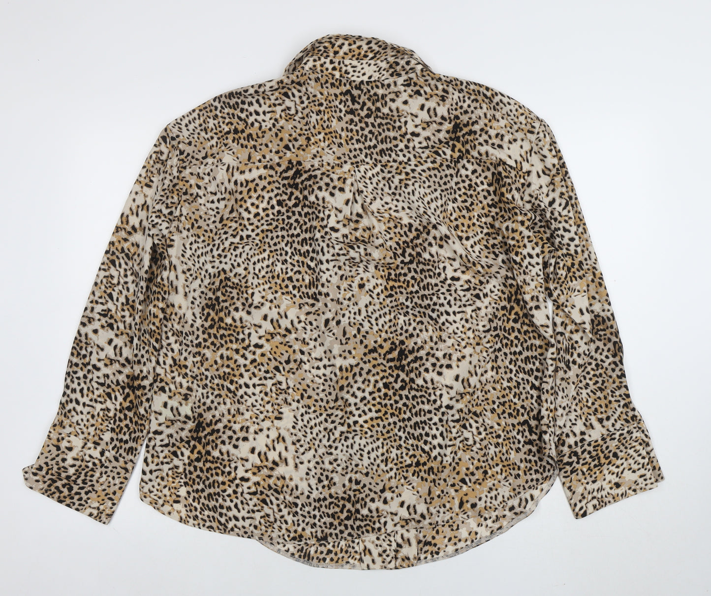 New Look Women’s Beige Animal Print Long Sleeve Button-Up Shirt Size 16