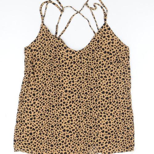 Warehouse Womens Brown Animal Print V-Neck Camisole Top Size 8