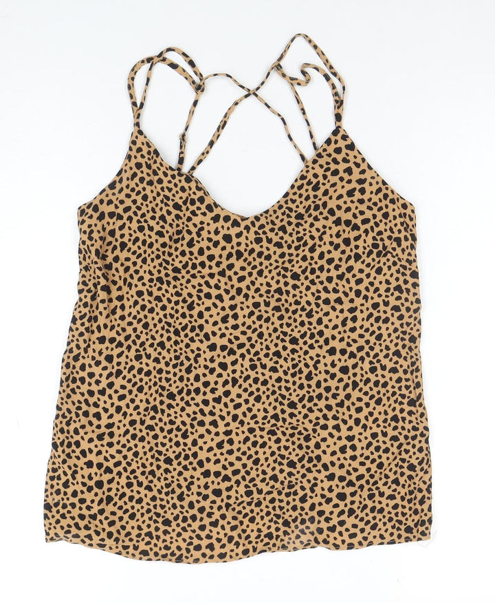 Warehouse Womens Brown Animal Print V-Neck Camisole Top Size 8