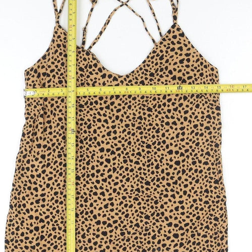 Warehouse Womens Brown Animal Print V-Neck Camisole Top Size 8