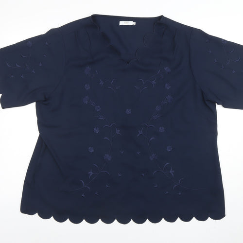 Colson Traders Womens Navy Blue Embroidered Short Sleeve Blouse Size 20