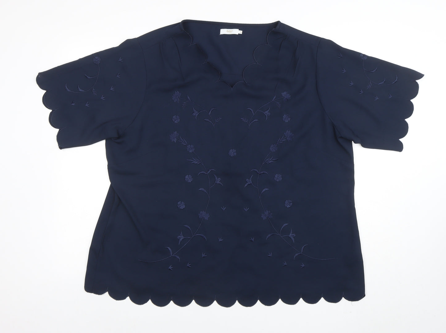 Colson Traders Womens Navy Blue Embroidered Short Sleeve Blouse Size 20