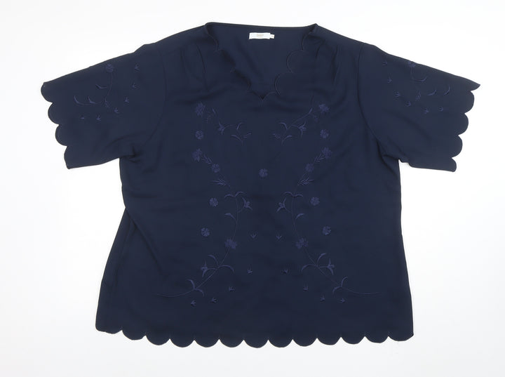 Colson Traders Womens Navy Blue Embroidered Short Sleeve Blouse Size 20
