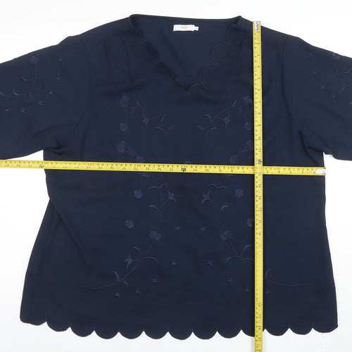 Colson Traders Womens Navy Blue Embroidered Short Sleeve Blouse Size 20