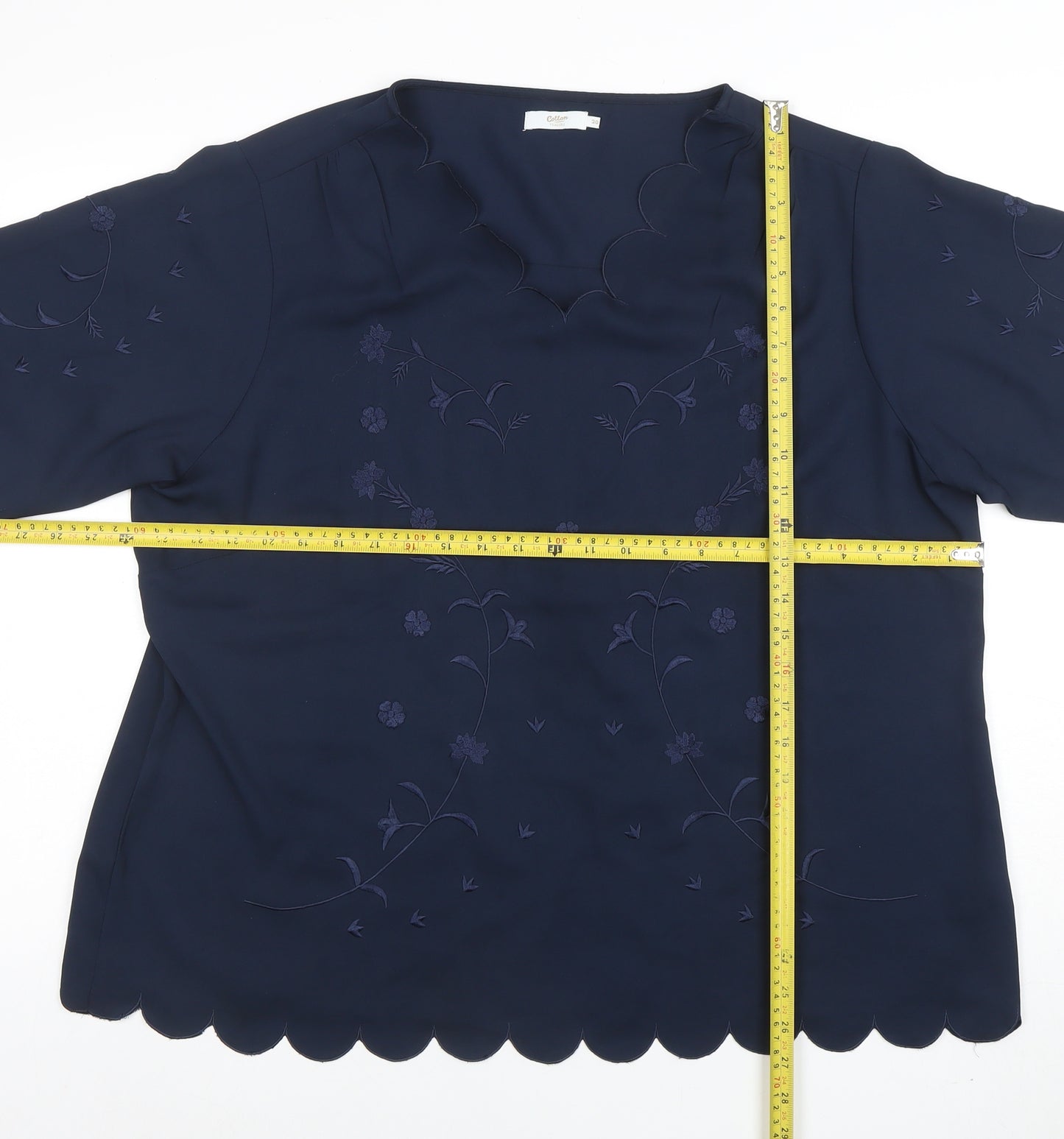 Colson Traders Womens Navy Blue Embroidered Short Sleeve Blouse Size 20