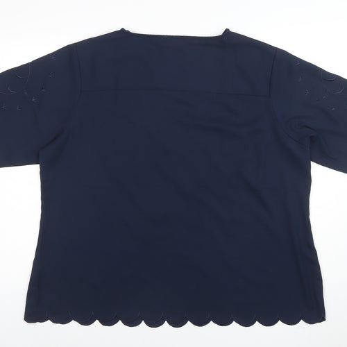 Colson Traders Womens Navy Blue Embroidered Short Sleeve Blouse Size 20