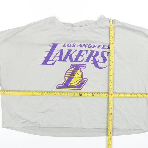 Primark NBA Lakers Grey Cropped T-Shirt Women L Relaxed Fit