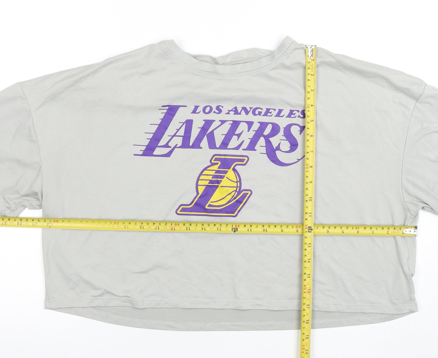 Primark NBA Lakers Grey Cropped T-Shirt Women L Relaxed Fit
