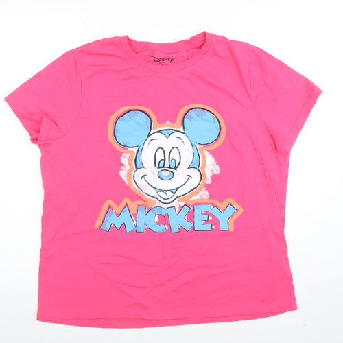 Disney Women's Pink Mickey Mouse Cotton T-Shirt M Short Sleeve
