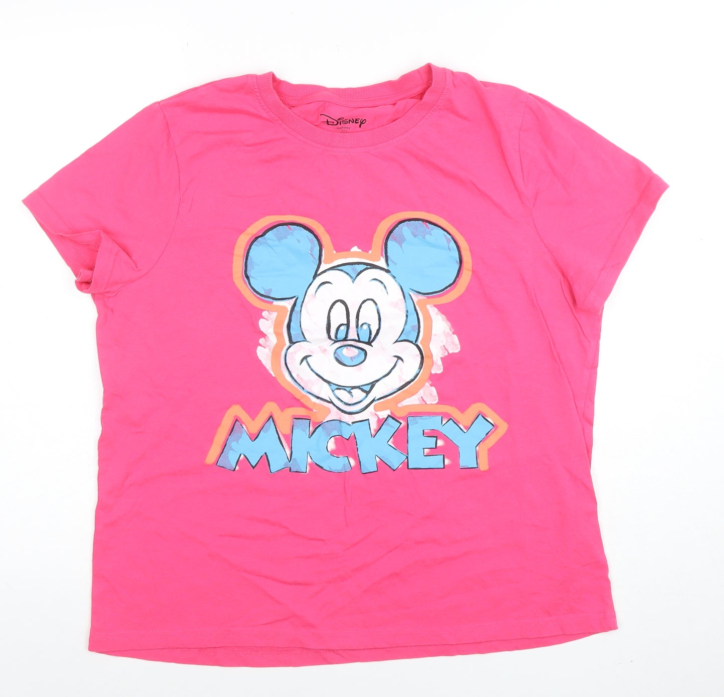 Disney Women's Pink Mickey Mouse Cotton T-Shirt M Short Sleeve