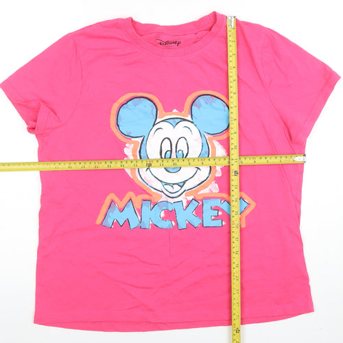 Disney Women's Pink Mickey Mouse Cotton T-Shirt M Short Sleeve