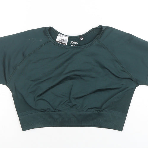 AYBL Womens Green Cropped Athletic T-Shirt L Short Sleeve Gym Top