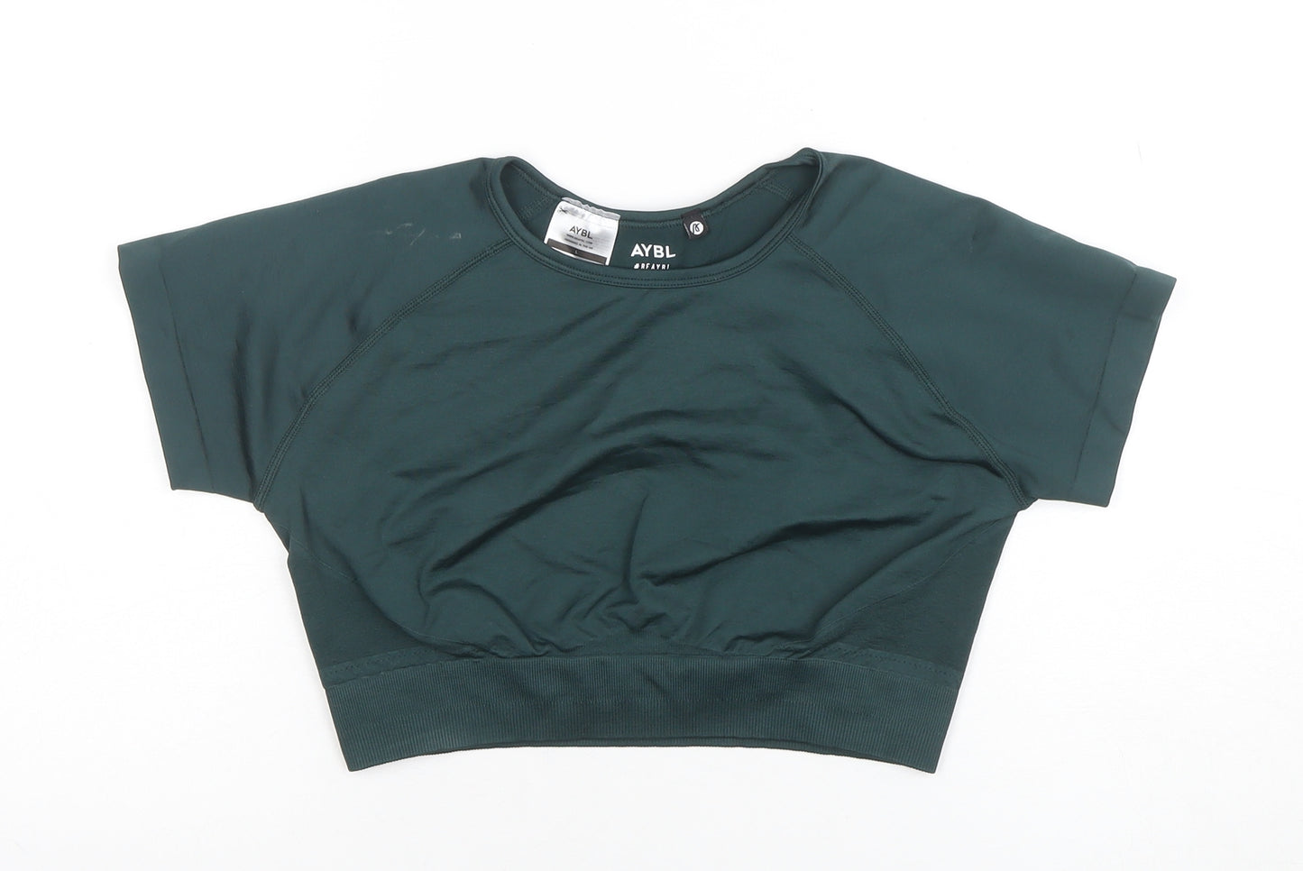 AYBL Womens Green Cropped Athletic T-Shirt L Short Sleeve Gym Top