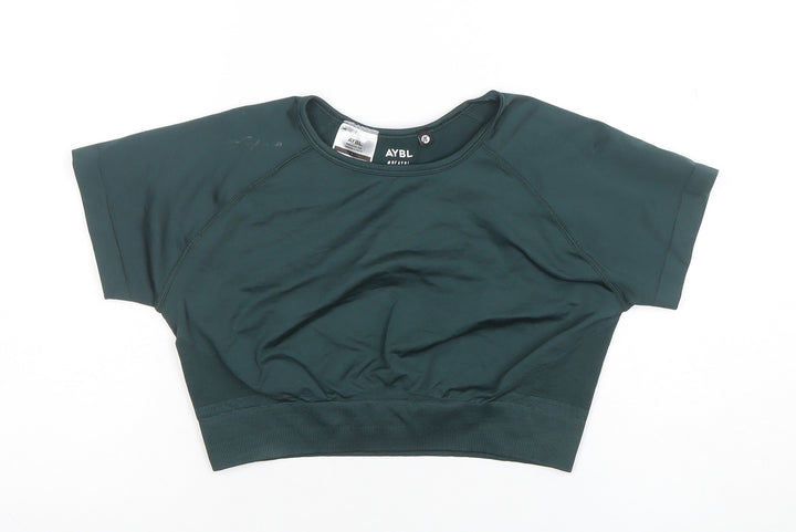 AYBL Womens Green Cropped Athletic T-Shirt L Short Sleeve Gym Top