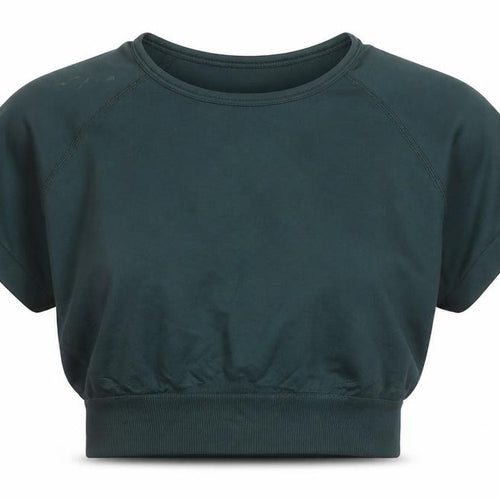 AYBL Womens Green Cropped Athletic T-Shirt L Short Sleeve Gym Top