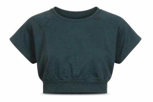 AYBL Womens Green Cropped Athletic T-Shirt L Short Sleeve Gym Top