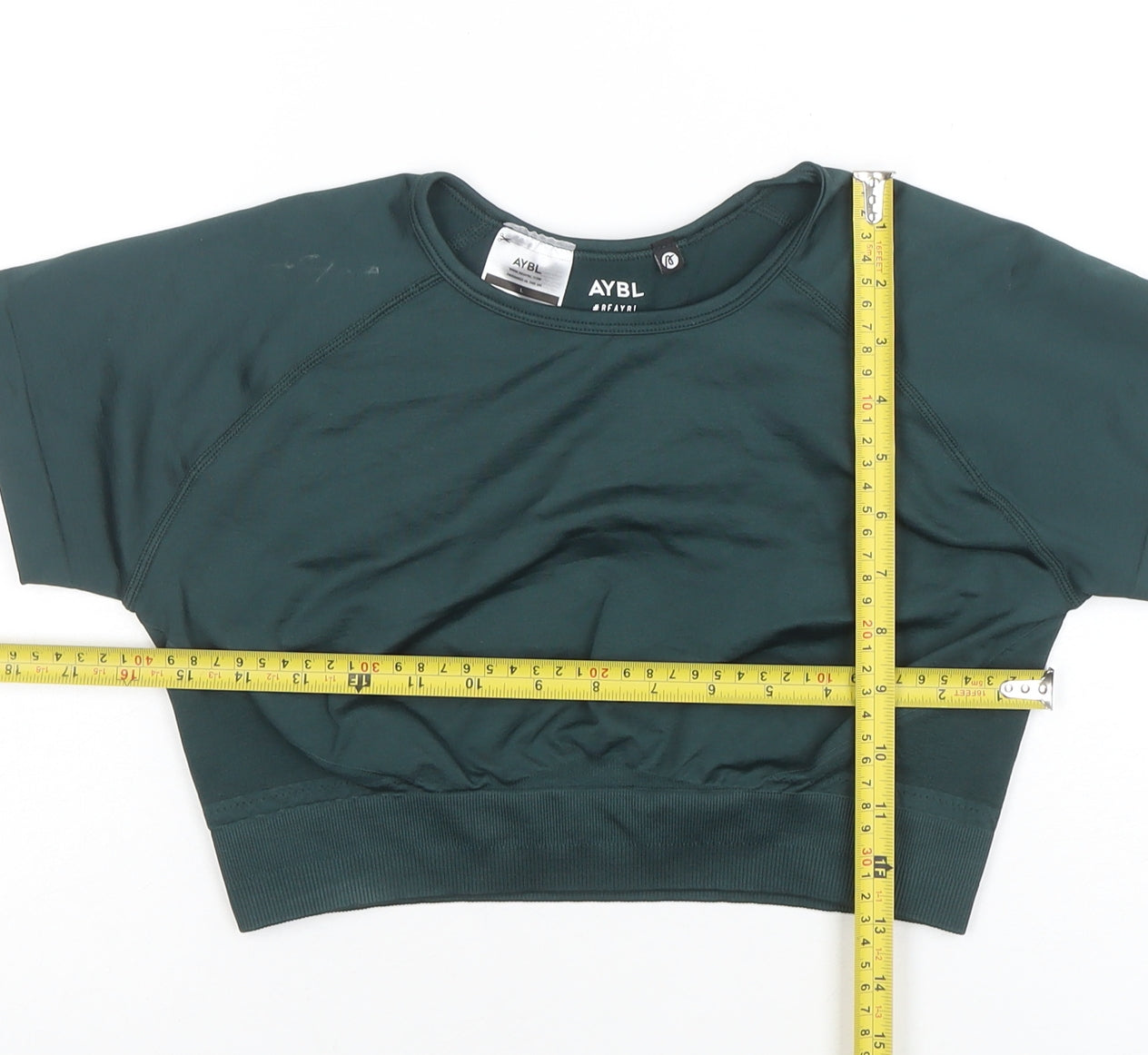 AYBL Womens Green Cropped Athletic T-Shirt L Short Sleeve Gym Top