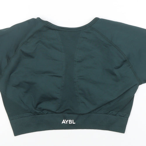 AYBL Womens Green Cropped Athletic T-Shirt L Short Sleeve Gym Top