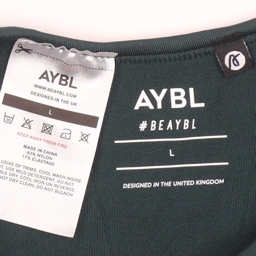 AYBL Womens Green Cropped Athletic T-Shirt L Short Sleeve Gym Top