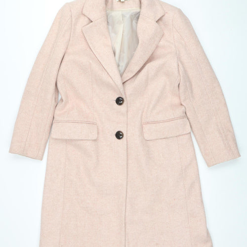 Next Women Beige Mid-Length Overcoat Size 14 Lined Button Classic Style