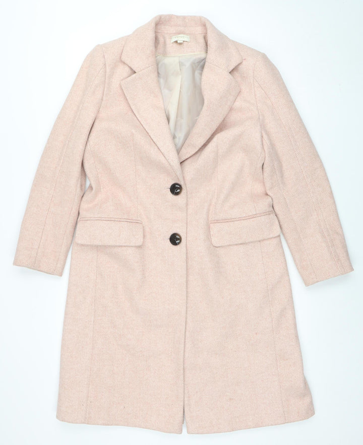 Next Women Beige Mid-Length Overcoat Size 14 Lined Button Classic Style