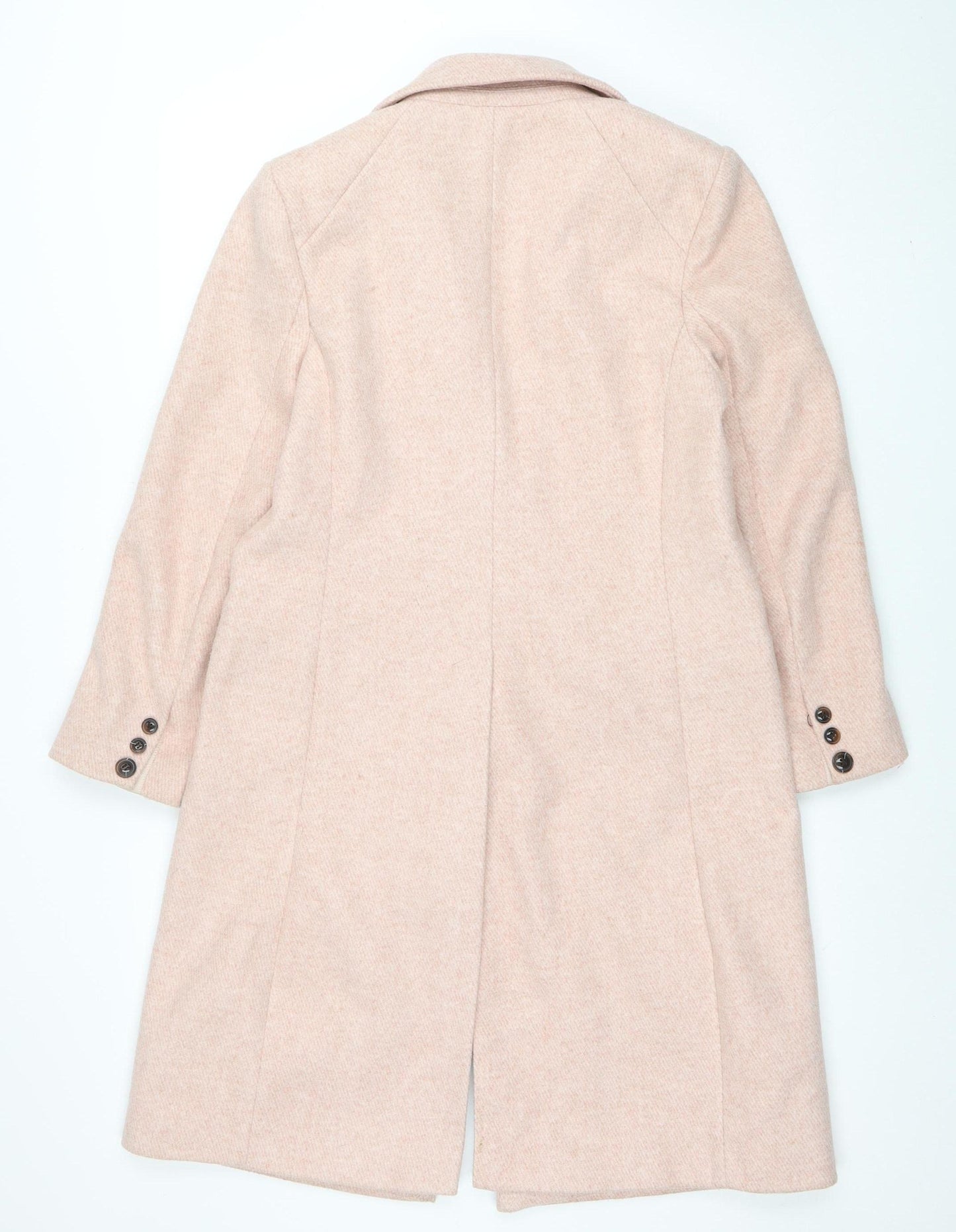 Next Women Beige Mid-Length Overcoat Size 14 Lined Button Classic Style