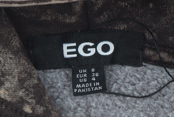 EGO Women Brown Acid Wash Cropped Full Zip Hoodie UK 8