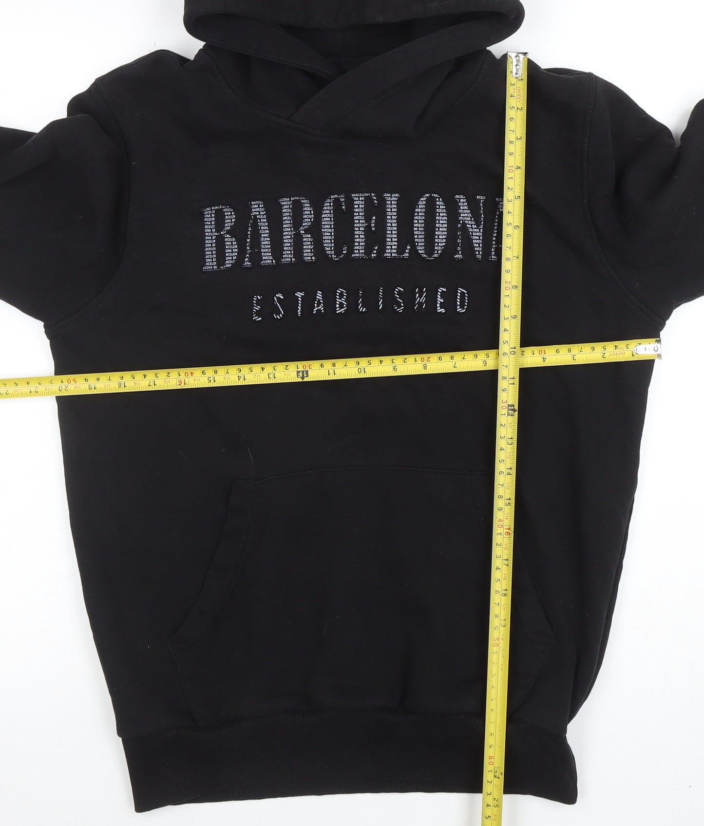 Barcelona Designs Men's Black Pullover Hoodie Size L Graphic Cotton