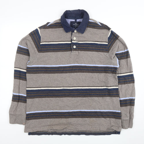 Marks and Spencer Men’s Brown Striped Long Sleeve Polo Shirt Size M