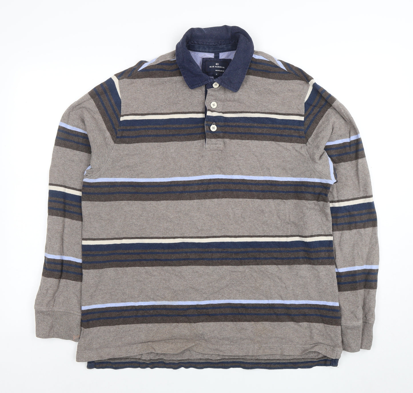 Marks and Spencer Men’s Brown Striped Long Sleeve Polo Shirt Size M