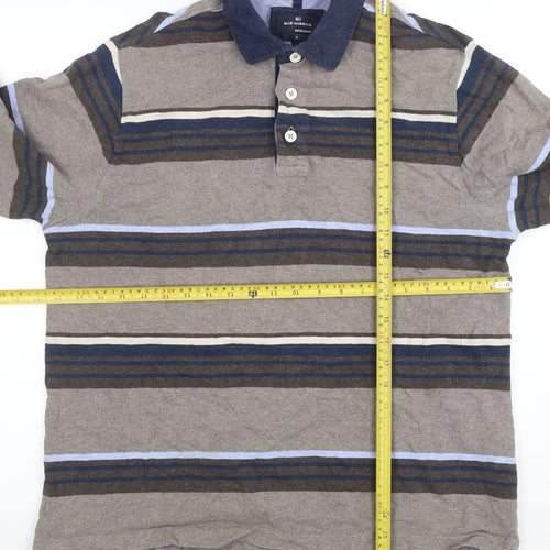Marks and Spencer Men’s Brown Striped Long Sleeve Polo Shirt Size M