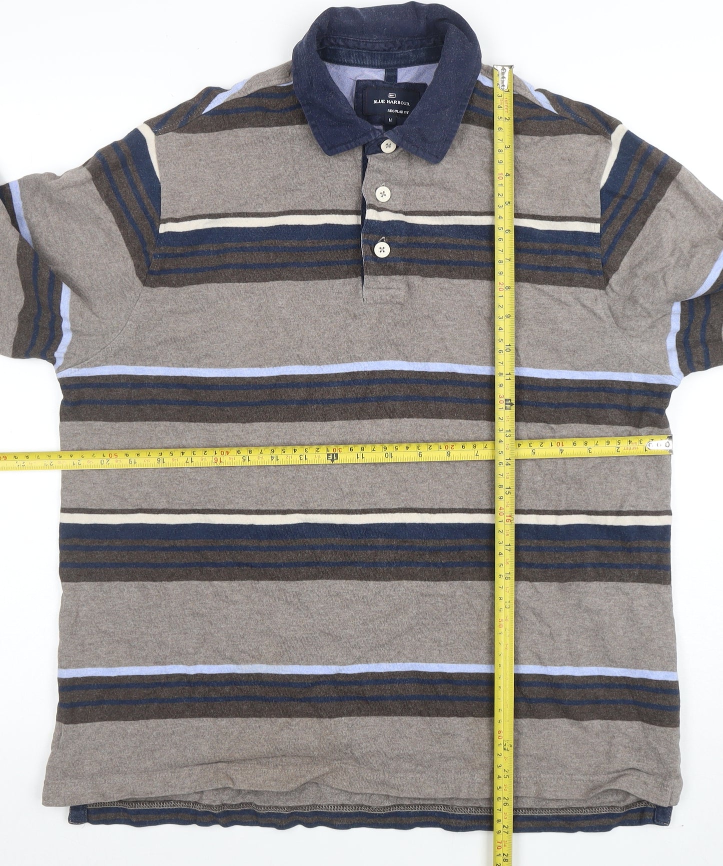 Marks and Spencer Men’s Brown Striped Long Sleeve Polo Shirt Size M
