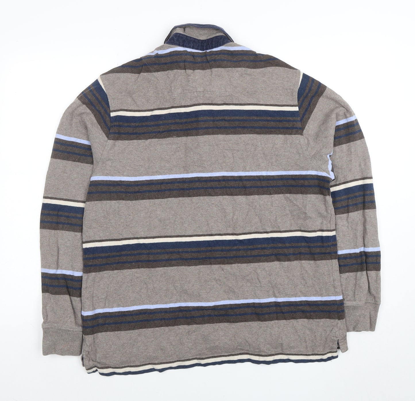 Marks and Spencer Men’s Brown Striped Long Sleeve Polo Shirt Size M