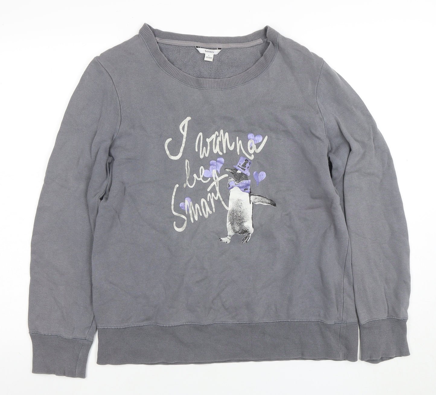 Bossini Boys Grey Penguin Graphic Long Sleeve Pullover Sweatshirt L