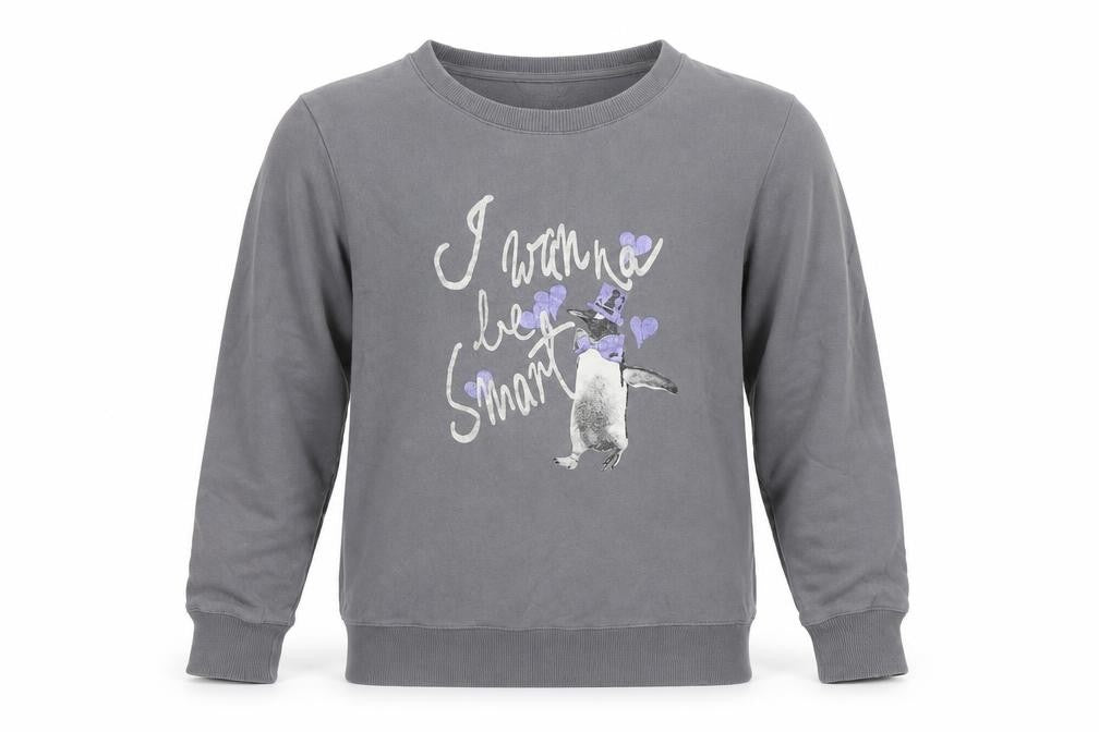 Front view of Bossini boys’ grey penguin graphic long sleeve pullover sweatshirt l