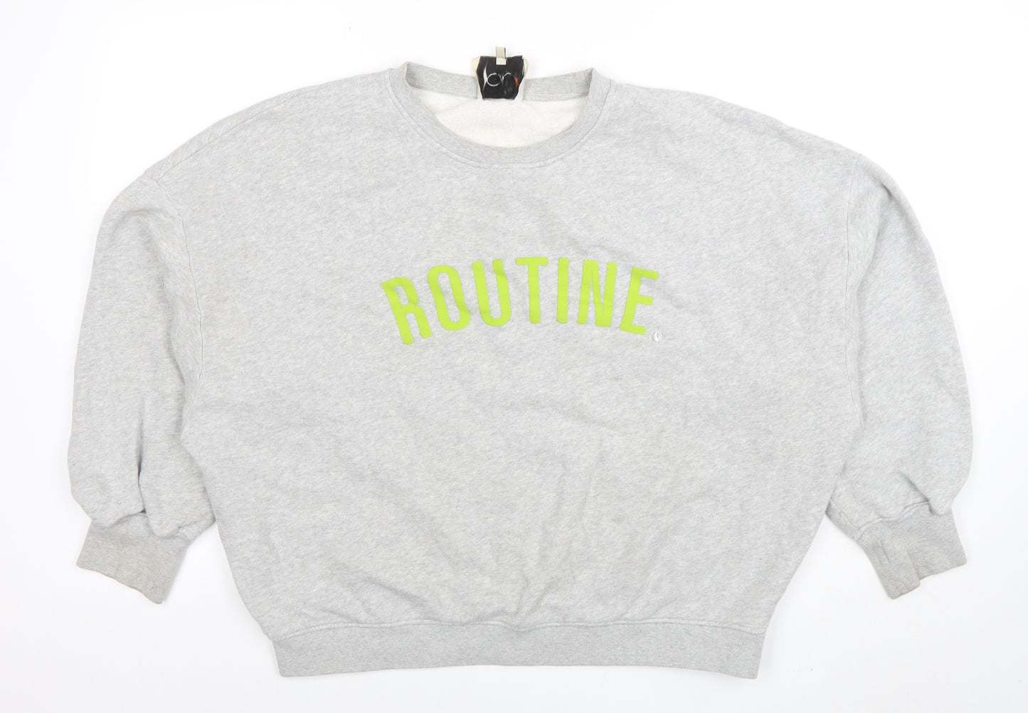 Oui Women Grey Cotton Pullover Sweatshirt Size S Routine Print