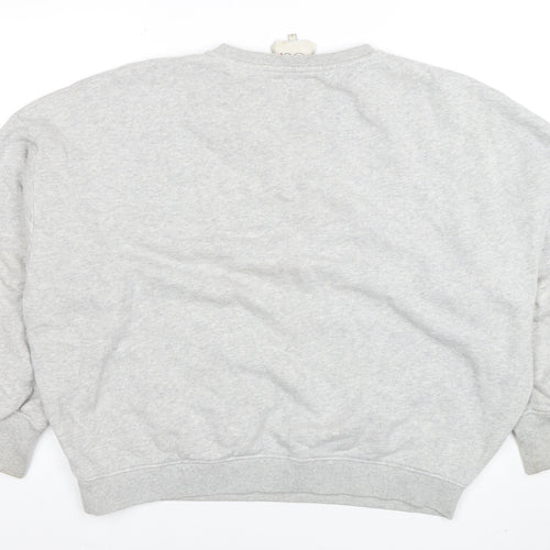 Oui Women Grey Cotton Pullover Sweatshirt Size S Routine Print