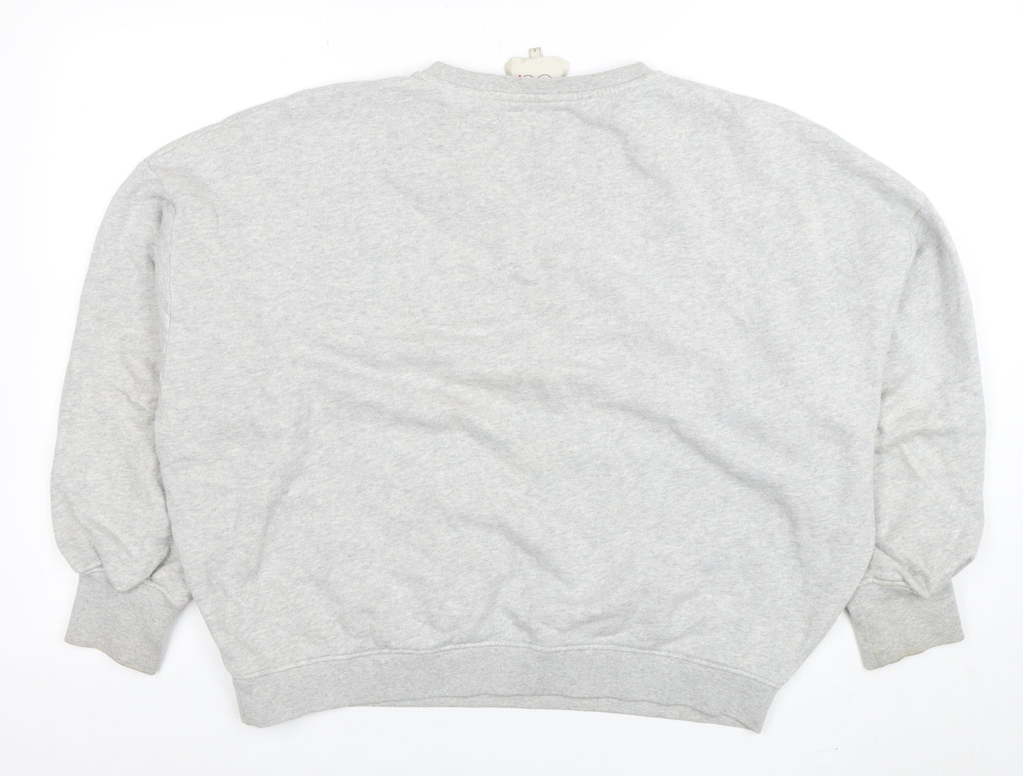 Oui Women Grey Cotton Pullover Sweatshirt Size S Routine Print