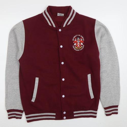AWDis Men's Red Grey College Varsity Sweatshirt M Snap Cardigan