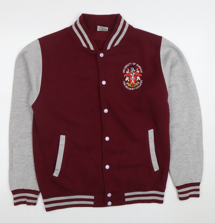 AWDis Men's Red Grey College Varsity Sweatshirt M Snap Cardigan