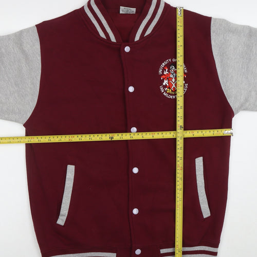 AWDis Men's Red Grey College Varsity Sweatshirt M Snap Cardigan