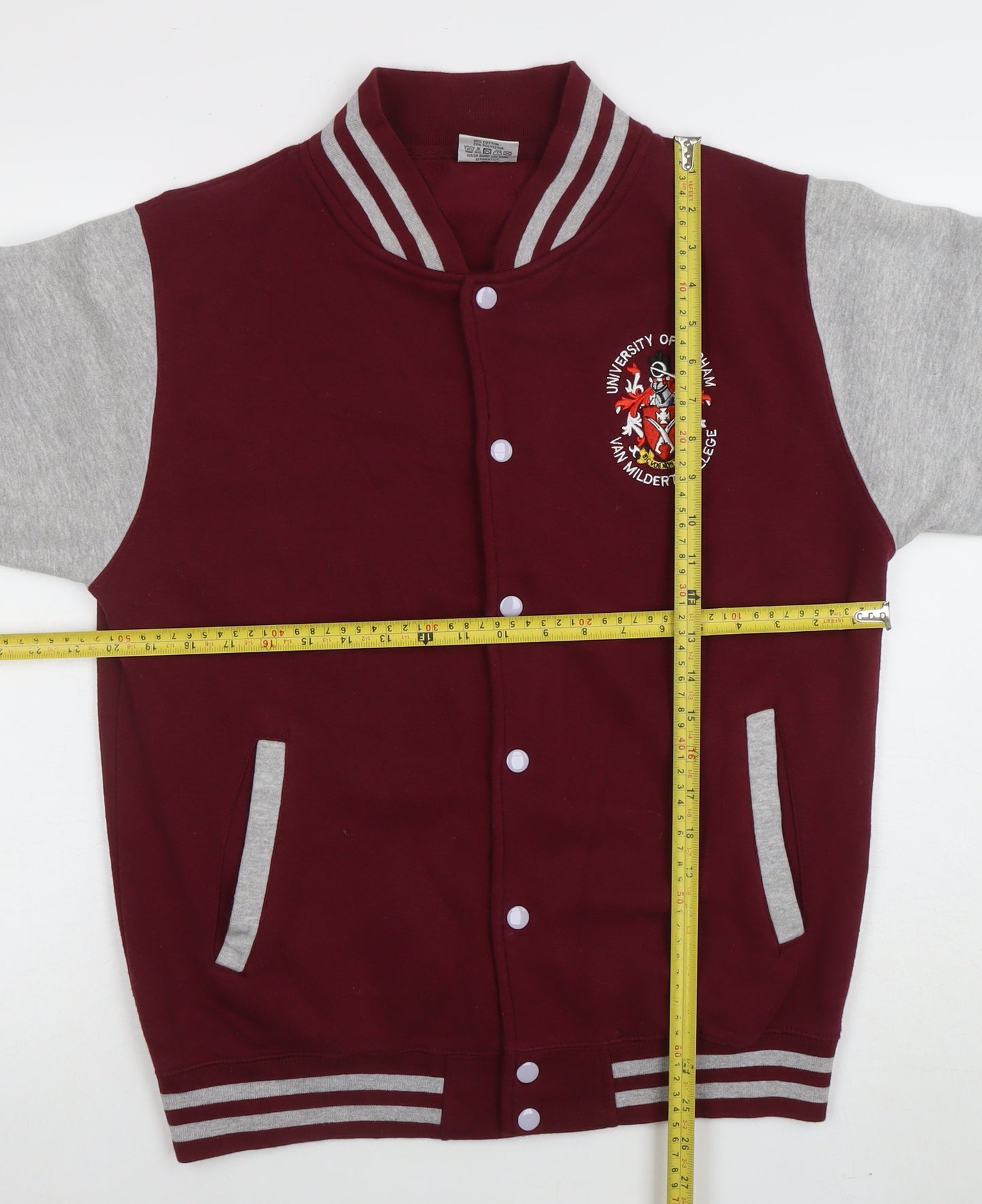 AWDis Men's Red Grey College Varsity Sweatshirt M Snap Cardigan