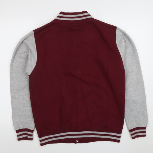 AWDis Men's Red Grey College Varsity Sweatshirt M Snap Cardigan