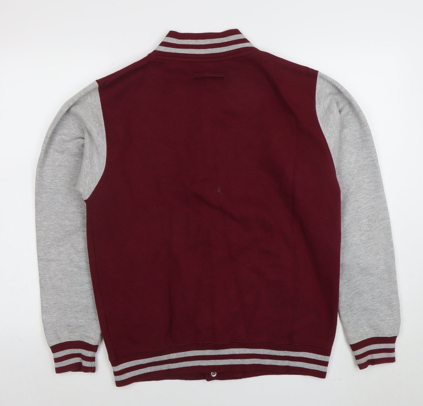 AWDis Men's Red Grey College Varsity Sweatshirt M Snap Cardigan