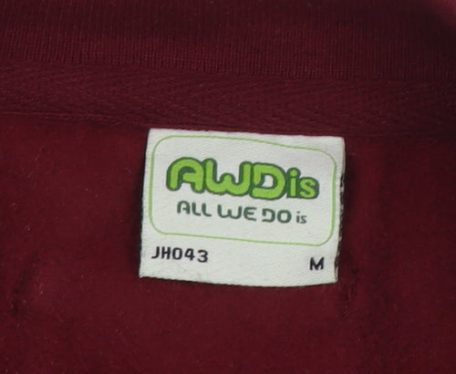 AWDis Men's Red Grey College Varsity Sweatshirt M Snap Cardigan