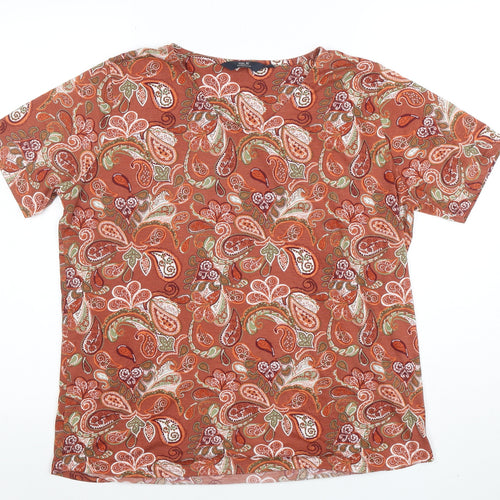 Isle Essentials Women’s Brown Paisley Polyester Short Sleeve T-Shirt Size M 14-16